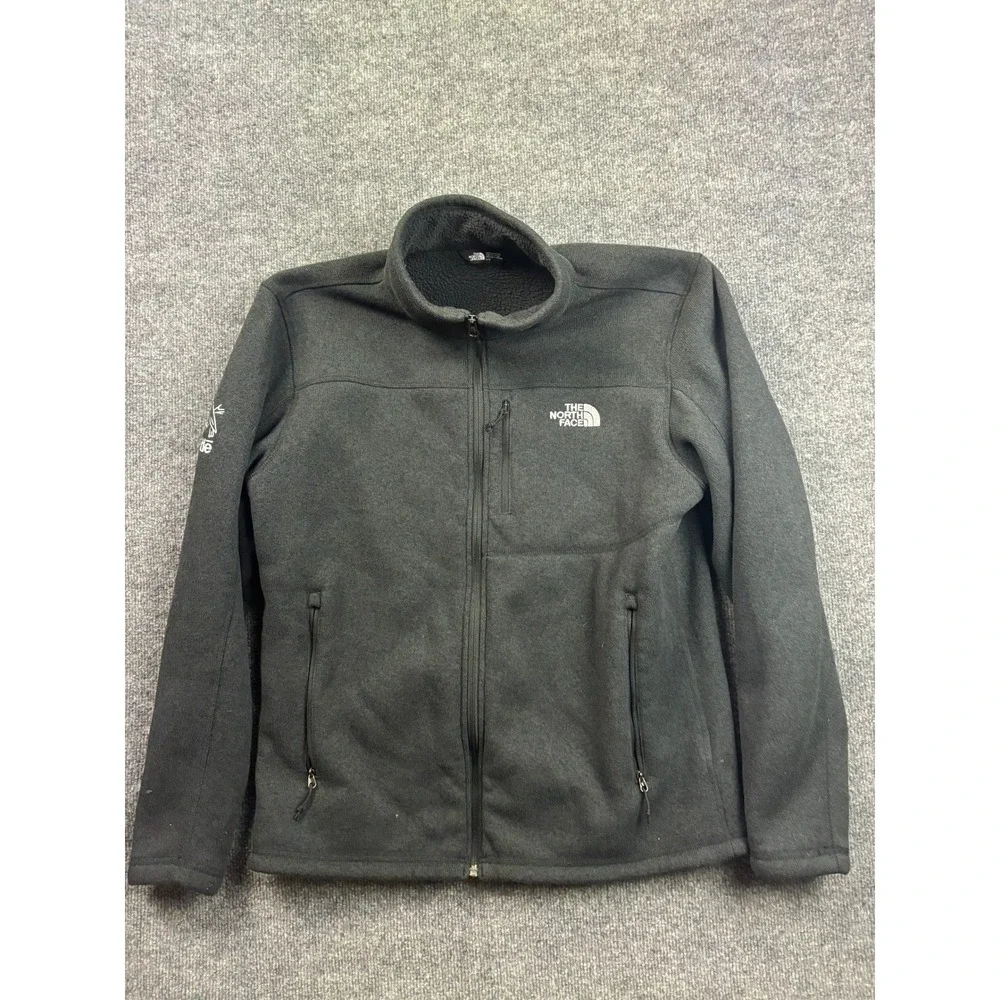 The North Face Fleece Jacket Mens Large Gray Logo Full Zip Mock Neck